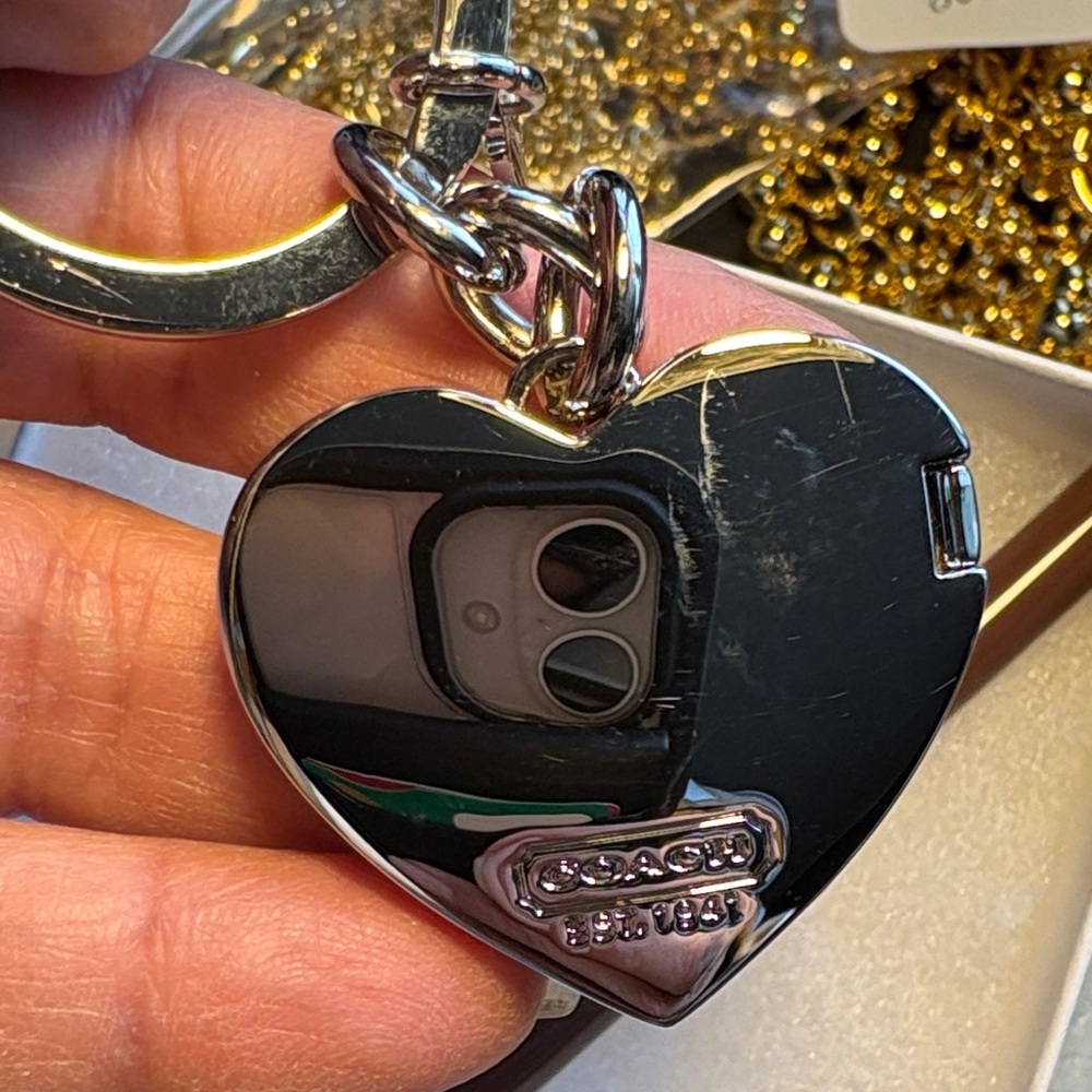 Coach Silver and Brown Heart Locket Keychain with Coach Mini Pen - Picture 4 of 5
